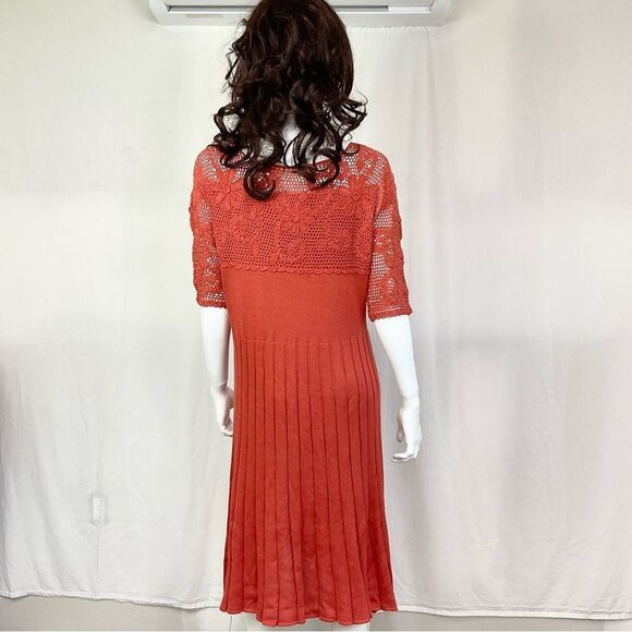 NEW Peruvian Connection Rust Orange 100% Pima Cotton Crochet Knit Midi Dress L - Picture 4 of 9